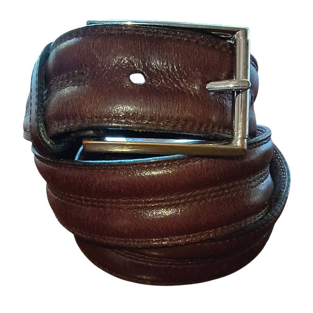 John W. Nordstrom Brown Genuine Leather Belt Size 34 Handcrafted In The USA